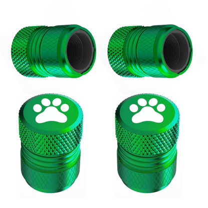 Picture of Tire Valve Stem Caps - 4 Pack Anti-Corrosion Premium Anodized Alloy Tyre Air Valve Caps Cat Dog Paw for Car SUV Bike Green