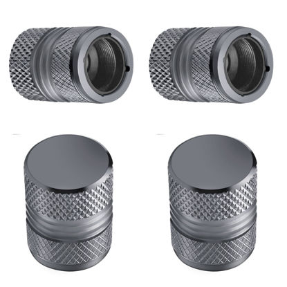 Picture of Tire Valve Stem Caps - 4 Pack Anti-Corrosion Premium Anodized Alloy Tyre Air Valve Caps Universal for Car SUV Bike Grey