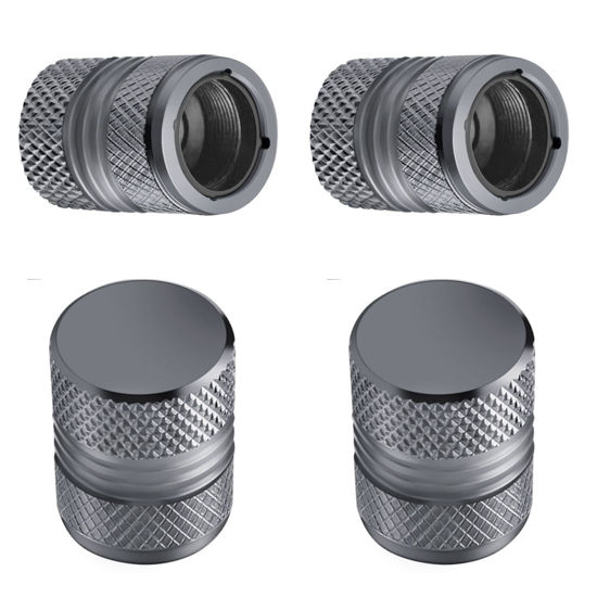 Picture of Tire Valve Stem Caps - 4 Pack Anti-Corrosion Premium Anodized Alloy Tyre Air Valve Caps Universal for Car SUV Bike Grey