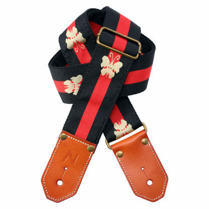 Picture of Nefelibata Cool Woven Guitar Strap - Cotton Guitar Straps with Thicked First Layer Vegetable Tanned Cowhide Leather Ends for Acoustic, Bass, Electric, Gift for Your Love Guitarists