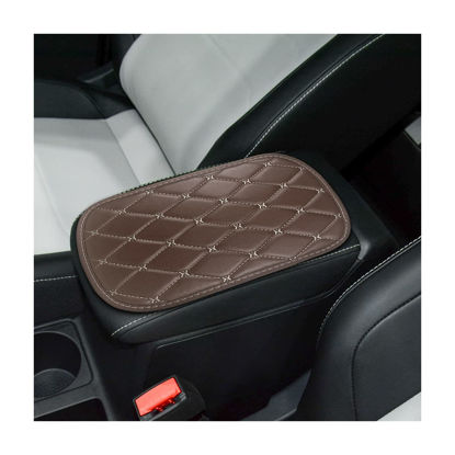 Picture of Auto Center Console Pad, PU Leather Car Center Console Box Cushion, Non Slip Soft Armrest Seat Box Cover, Waterproof Vehicle Armrest Protector for SUV, Truck, Car (Rhombic Lattice Brown/Beige)