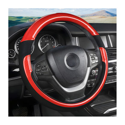 Picture of Universal Car Steering Wheel Cover Microfiber Leather 15 Inch Steering Wheel Cover Anti-Slip Breathable Odorless Car Steering Wheel Protector, Car Accessories for Most Car, SUV (Bright Black/Red)