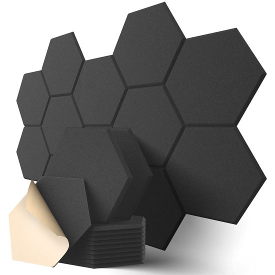 Picture of Dailycooper 12 Pack Self-adhesive Acoustic Panels 12" X 10" X 0.4" - Sound Proof Foam Panels with High Density, Stylish Hexagonal Design, Flame Resistant, Absorb Noise and Eliminate Echoes(Black)
