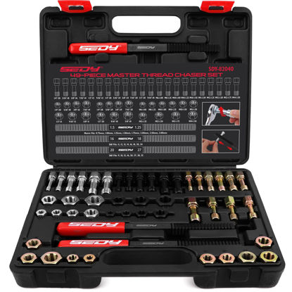 Picture of Thread Repair Thread Chaser Tool Set - 49PCS Thread Cleaner Rethreading Master Kit Metric SAE Bolt Restorer File Nut Rethreader Automotive Wheel Stud Spark Plug Engine Standard Screw Threading UNC UNF