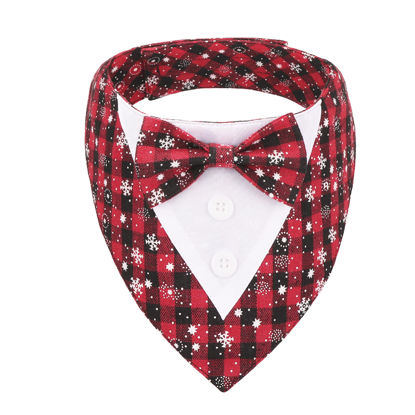 Picture of ADOGGYGO Christmas Dog Tuxedo Bandana, Red Plaid Dog Chritstmas Tux with Bowtie Adjustable Dog Christmas Formal Costume for Large and Extra Large Dogs Pets (XL, Christmas)