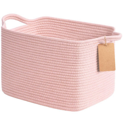 Picture of Goodpick Woven Storage Basket for Shelves, Small Baskets for Organizing, Rectangle Baby Nursery basket, Towel Baskets for Bathroom, Living Room, 13 x 10 x 9 Inches, Light Pink