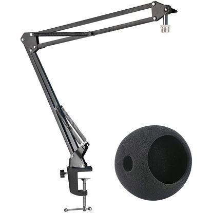 Picture of Mic Stand with Foam Windscreen For Blue Snowball, Suspension Boom Scissor Arm Stand with Pop Filter Cover for Microphones iCE USB Mic by SUNMON