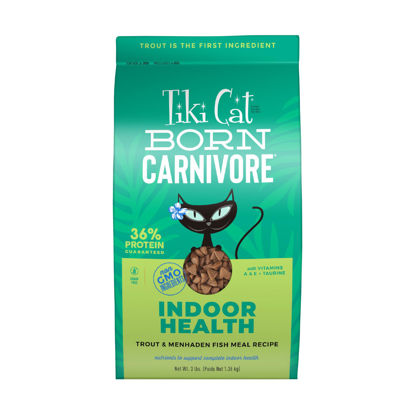 Picture of Tiki Cat Born Carnivore High Protein, Indoor Health, Trout, Menhaden Fish Meal Recipe, Grain-Free Baked Kibble to Maximize Nutrients, Dry Cat Food, 3 lbs. Bag