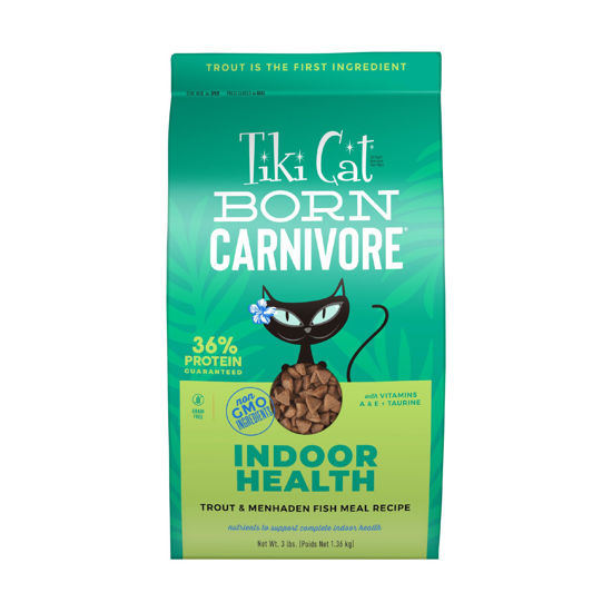 Picture of Tiki Cat Born Carnivore High Protein, Indoor Health, Trout, Menhaden Fish Meal Recipe, Grain-Free Baked Kibble to Maximize Nutrients, Dry Cat Food, 3 lbs. Bag