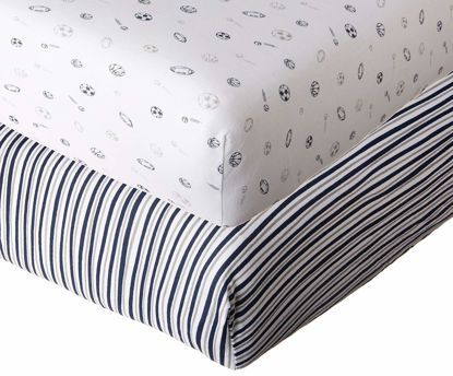 Picture of American Baby Company 2 Pack Fitted Crib Sheets 28" x 52", Soft Breathable Neutral 100% Cotton Jersey Sheet, Navy/Grey Sports Stripes, for Boys and Girls, Fits Crib and Toddler Bed mattresses