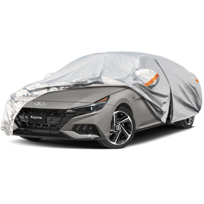 Picture of Kayme 6 Layers Car Cover Custom Fit for Hyundai Elantra (2006-2025) Waterproof All Weather for Automobiles, Outdoor Full Cover Rain Sun UV Protection.Silver