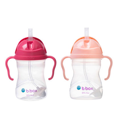 Picture of b.box Sippy Cup with Weighted Straw (2-pack). Drink from any Angle, Leak Proof, Easy Grip. BPA Free, Dishwasher Safe. For Babies 6m+ to Toddlers (raspberry + tutti fruitti, 8oz)