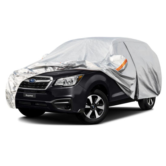 Picture of Kayme 6 Layers SUV Car Cover Custom Fit for Subaru Forester（1997-2024） Waterproof All Weather for Automobiles, Outdoor Full Cover Rain Sun UV Protection.Silver