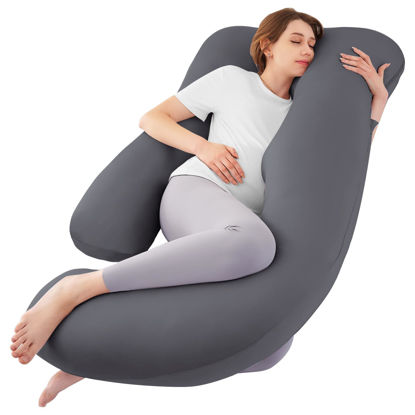 Picture of Sasttie Pregnancy Pillows for Sleeping, U Shaped Cooling Full Body Pillow Pregnancy Must Haves, Maternity Pillow for Pregnant Women, Pillow with Removable Cover for Side Sleeper, Dark Grey