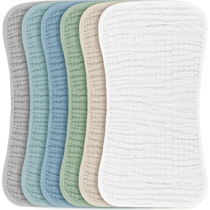 Picture of Konssy Muslin Baby Burp Cloths Sets for Unisex- 6 Pack Large 100% Cotton Burping Clothes for Newborn, Baby Girls and Boys