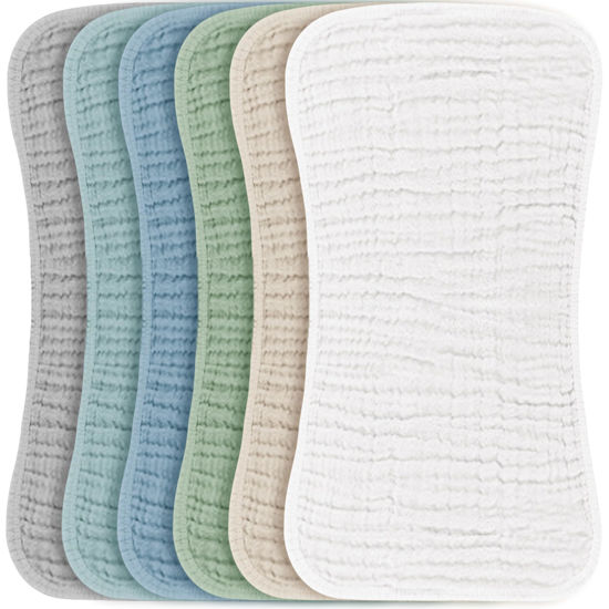 Picture of Konssy Muslin Baby Burp Cloths Sets for Unisex- 6 Pack Large 100% Cotton Burping Clothes for Newborn, Baby Girls and Boys