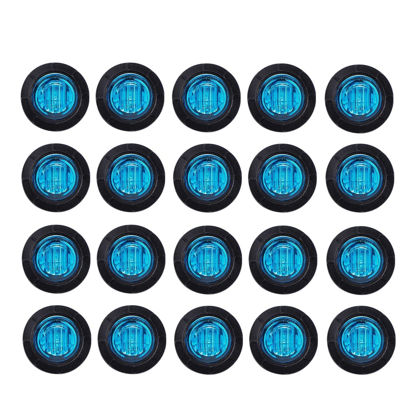 Picture of TMH (Pack of 20 3/4 Inch Round Blue LED Side Indicator Marker Lights with Grommets for Truck Trailer Pickup Lorry 12V DC Surface Mount 3led