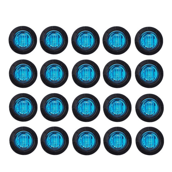 Picture of TMH (Pack of 20 3/4 Inch Round Blue LED Side Indicator Marker Lights with Grommets for Truck Trailer Pickup Lorry 12V DC Surface Mount 3led
