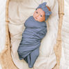 Picture of Konssy Baby Girl Newborn Receiving Blanket with Matching Headband and Beanie Set Baby Swaddle Nursery Swaddle Wrap(Blue)