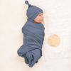 Picture of Konssy Baby Girl Newborn Receiving Blanket with Matching Headband and Beanie Set Baby Swaddle Nursery Swaddle Wrap(Blue)
