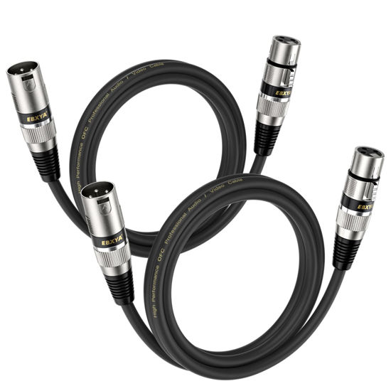Picture of EBXYA XLR Cable 2ft 2 Pack - Balanced DMX Cable, 3 Pin Male to Female Microphone Cable for Speakers, Mixer, Stage Lighting