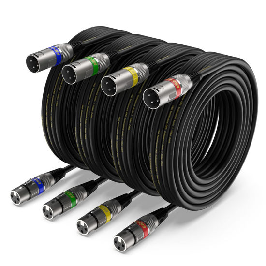 Picture of EBXYA XLR Cable 15ft 4 Packs - Premium Balanced DMX Cable with 3-Pin XLR Male to Female Microphone Cable, Black