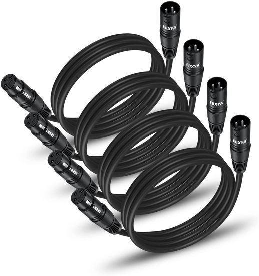 Picture of EBXYA XLR Patch Cable 6 Ft 4 Pack, 3 Pin Male to Female Short Microphone Mic Cable Premium DMX512 Lighting Cable Compatible with Speakers, Mixer, Stage Lighting