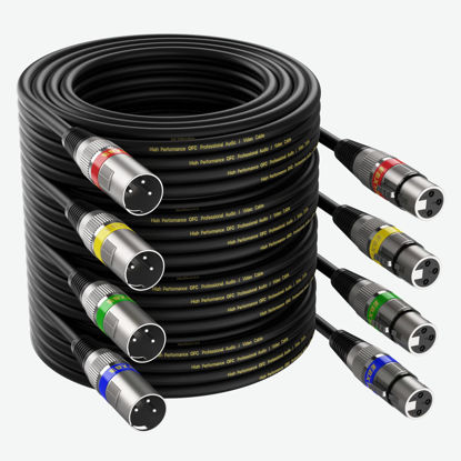 Picture of EBXYA XLR Cable 10 ft 4 Pack - Stage Light DMX Cable, Premium Balanced 3-Pin XLR Male to Female Microphone Cable, Black