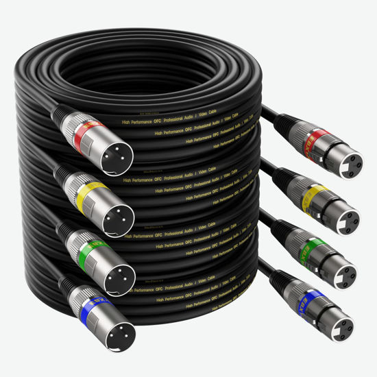 Picture of EBXYA XLR Cable 10 ft 4 Pack - Stage Light DMX Cable, Premium Balanced 3-Pin XLR Male to Female Microphone Cable, Black