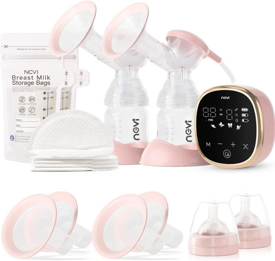 Picture of NCVI Double Electric Breast Pump 8782, Portable Anti-Backflow, with 4 Size Flanges, 4 Modes & 9 Levels, LED Display, 10 Breastmilk Storage Bags, Ultra-Quiet and Pain Free Breast Pumps