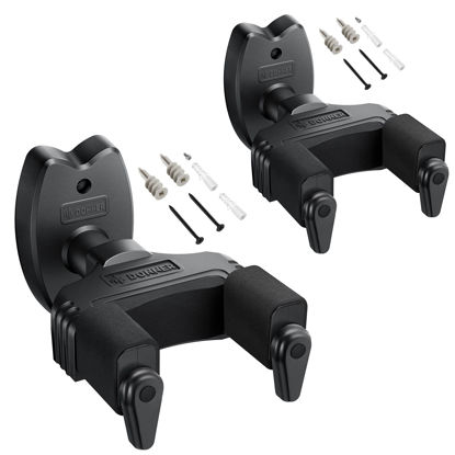 Picture of Donner Guitar Wall Mount Locking 2-Pack, Guitar Wall Hangers Auto Lock for Acoustic Electric Guitar Bass Mandolin, Black