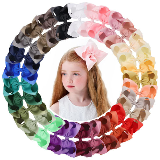 Picture of 30PCS Big 6 Inch Hair Bows for Girls Grosgrain Ribbon Toddler Hair Accessories with Alligator Clips for Toddlers Baby Girls Kids Teens