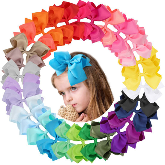 Picture of 30Pcs 6 Inch Hair Bows for Girls, Oaoleer Grosgrain Ribbon Bows Alligator Clips Double-deck Big Hairbows Hair Barrettes Hair Accessories for Toddlers Girls Kids Children