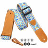Picture of Nefelibata Guitar Strap,Double leather ends,Vintage Woven W/FREE BONUS-4 Picks+Strap Locks+Strap Button,Best Gift For Bass,Electric&Acoustic Guitars for Guitar(Vintage pale blue embroidery)