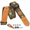 Picture of Nefelibata Guitar Strap,Double leather ends,Vintage Woven W/FREE BONUS-4 Picks+Strap Locks+Strap Button,Best Gift For Bass,Electric&Acoustic Guitars for Guitar(Vintage gold yellow embroidery)