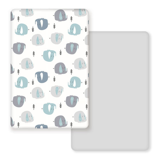 Picture of GRSSDER Stretchy Ultra Soft Jersey Knit Fitted Pack n Play Sheets Set 2 Pack, Portable/Mini Cribs Playards Sheets with Deep Pocket, Cute Elephant for Girls and Boys