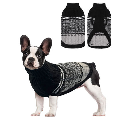 Picture of Mihachi Dog Sweaters for Small Medium Dogs Girl Boy,Soft Warm Dogs Shirt, Cold Weather Dog Coat Turtleneck Knitted Pullover Dog Clothes Costume with Leash Hole for Large Cat Puppy Doggy Pet,Black SM