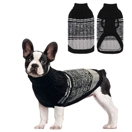 Picture of Mihachi Dog Sweaters for Small Medium Dogs Girl Boy,Soft Warm Dogs Shirt, Cold Weather Dog Coat Turtleneck Knitted Pullover Dog Clothes Costume with Leash Hole for Large Cat Puppy Doggy Pet,Black SM