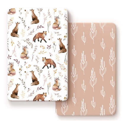 Picture of GRSSDER Stretchy Ultra Soft Jersey Knit Fitted Pack n Play Sheets Set 2 Pack, Fit Portable/Mini Crib, Playards Mattress Pads Safe and Snug, Pretty Fox for Baby Girls