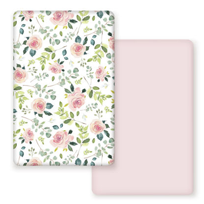 Picture of GRSSDER Stretchy Ultra Soft Jersey Knit Fitted Pack n Play Sheets Set 2 Pack, Portable/Mini Crib Sheets, Snug and Safe Playards Sheet for Baby, Pink Rose Stylish Print