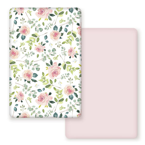 Picture of GRSSDER Stretchy Ultra Soft Jersey Knit Fitted Pack n Play Sheets Set 2 Pack, Portable/Mini Crib Sheets, Snug and Safe Playards Sheet for Baby, Pink Rose Stylish Print