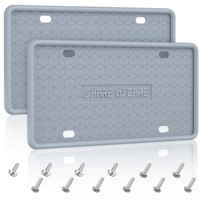 Picture of QiqaMole 2 Pack Silicone License Plate Frame, Front Back License Plate Cover, License Plate Bracket Holder Rust-Proof, Rattle-Proof, Weather-Proof for US and CA Standard Car (Grey)