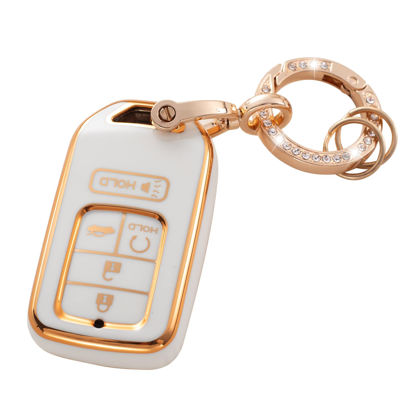 Picture of RUABIBAN Key Fob Cover Compatible with Honda, Soft TPU Key Case Protection Shell Fit for Honda Accord Civic CRV Pilot Odyssey Smart Key Holder