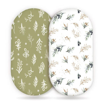 Picture of Stretchy Ultra Soft Fitted Bassinet Sheets Set 2 Pack, Cradle Sheet Universal Fit for Rectangle, Oval or Hourglass Bassinet Pad/Mattress Safe and Snug, Stylish Watercolor Flora and Olive