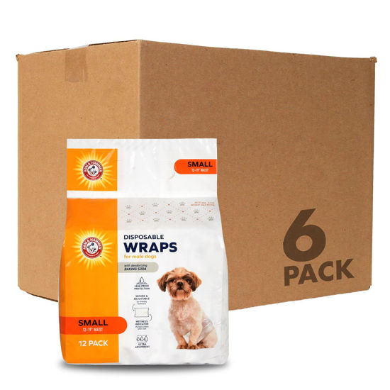 Picture of Arm & Hammer for Pets Male Dog Wraps, Size Small Ultra-Absorbent, Adjustable Male Dog Diapers with Leak-Proof Protection and Wetness Indicator | Baking Soda for Odor Control (Pack 6,72 Count Total)
