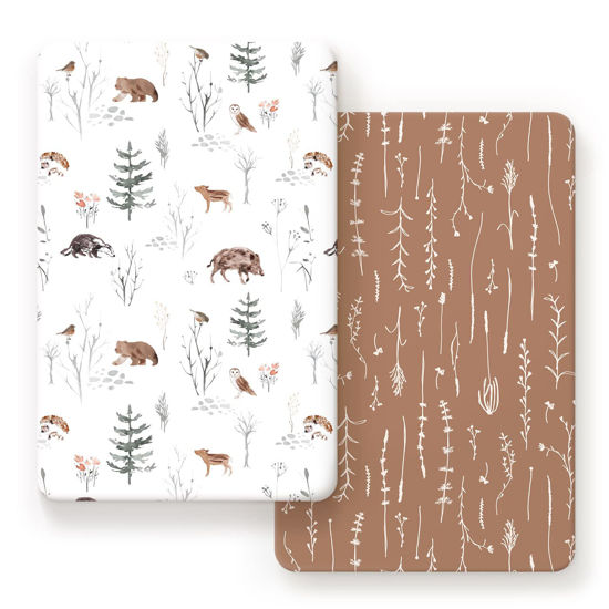 Picture of Pack n Play Sheets Fitted 2 Pack, Stretchy Ultra Soft Jersey Knit Pack and Play Sheets, Universal Fitted Portable/Mini Crib Mattresses Snug and Safe, Stylish Pattern of Jungle Animals