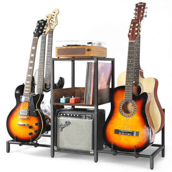 Picture of Bikoney Guitar Stand 5-Tier for Acoustic, Electric Guitar, Bass, Guitar Rack Holder Floor Adjustable for Multiple Guitars, Guitar Amp Accessories, Guitar Holder Display for Music Room Home Studio