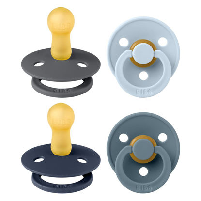 Picture of BIBS Colour Soother 4-Pack | BPA Free Dummy Pacifier | Round Nipple | Natural Rubber Latex | Made in Denmark | Size 6-18 Months | Deep Space Mix