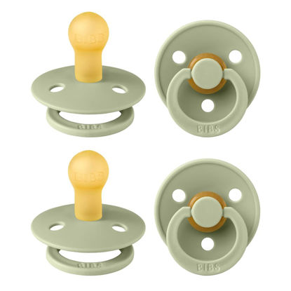Picture of BIBS Colour Pacifier 4-Pack, BPA Free Dummy Pacifier, Round Nipple. Natural Rubber Latex, Made in Denmark, Size 1 (0-6 Months), Sage