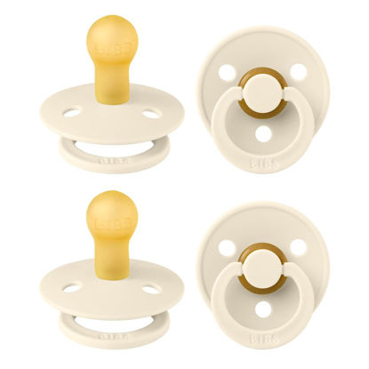 Picture of BIBS Colour Pacifier 4-Pack, BPA Free Dummy Pacifier, Round Nipple. Natural Rubber Latex, Made in Denmark, Size 1 (0-6 Months), Ivory